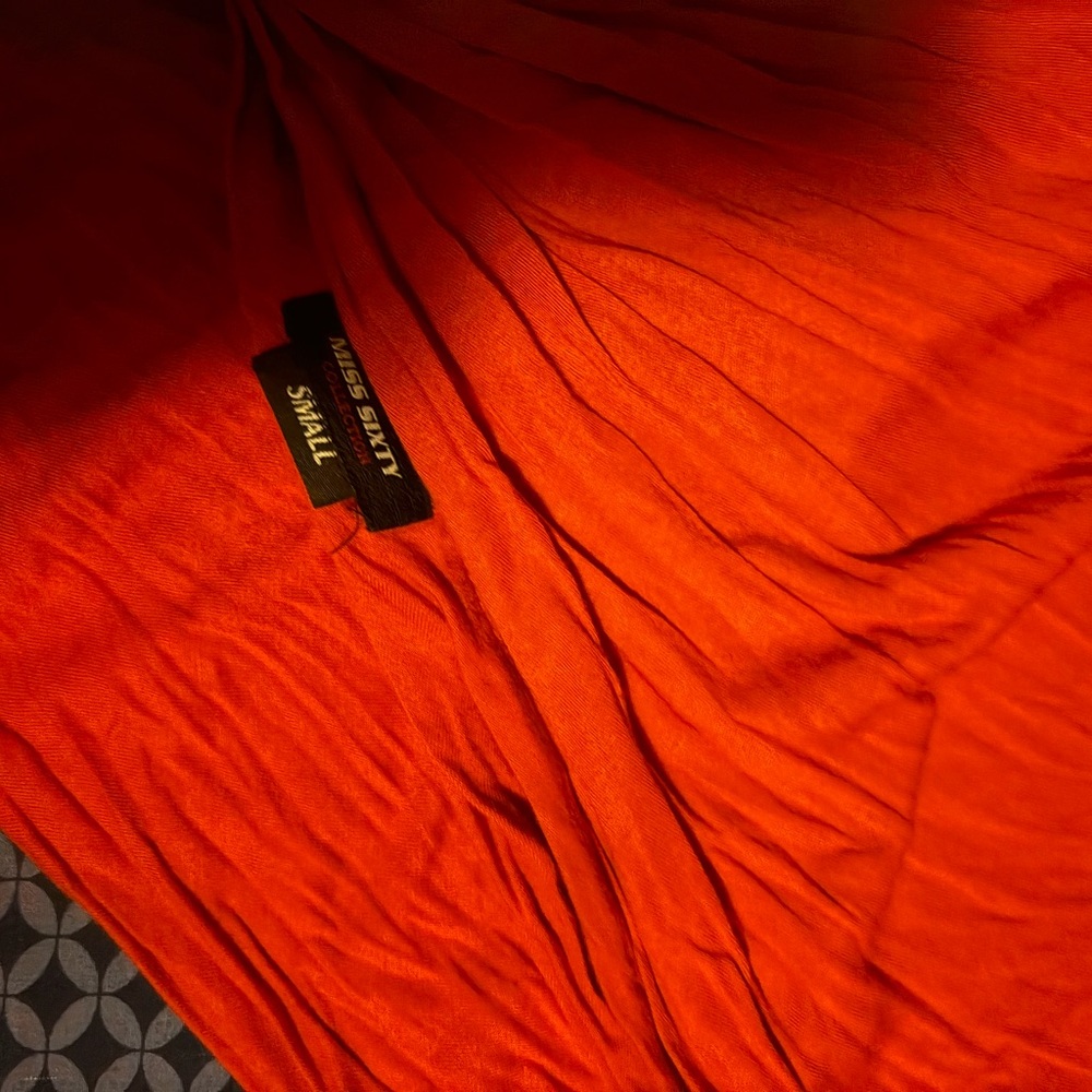 Miss sixty one shoulder top orangish red with a silver hardware embellishment